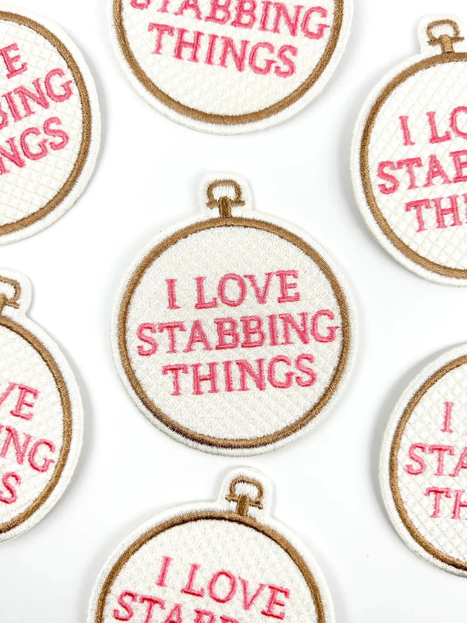 "I Love Stabbing Things" Needlepoint Embroidered Iron On Patch - Wander Together Outfitters