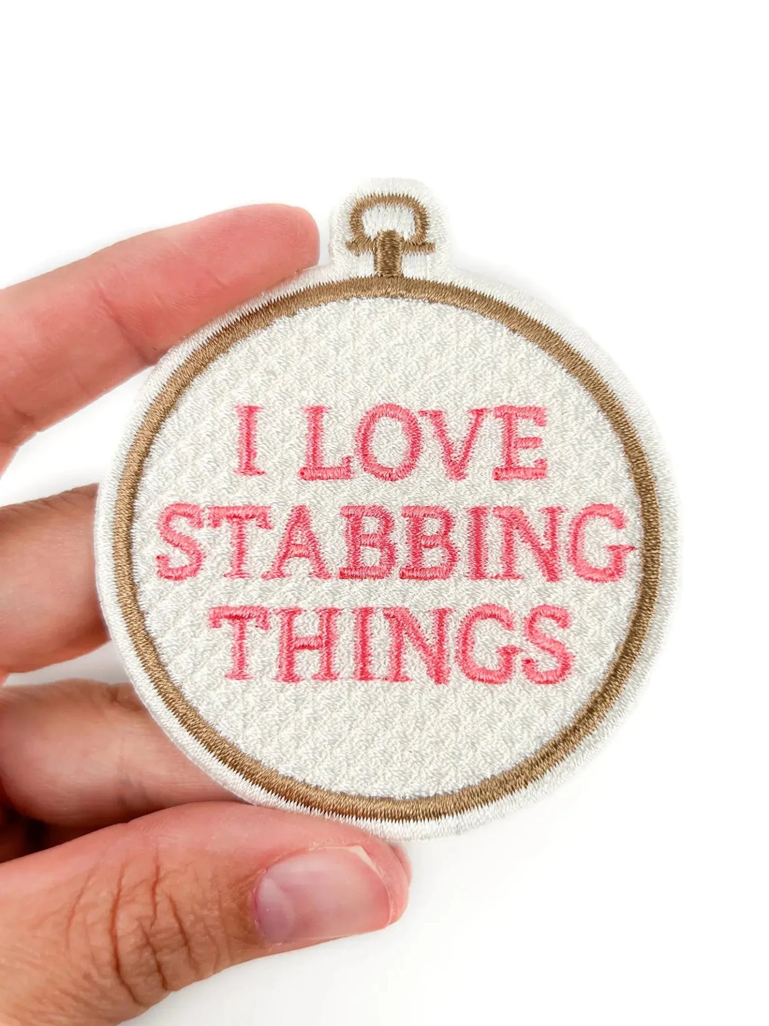 "I Love Stabbing Things" Needlepoint Embroidered Iron On Patch - Wander Together Outfitters