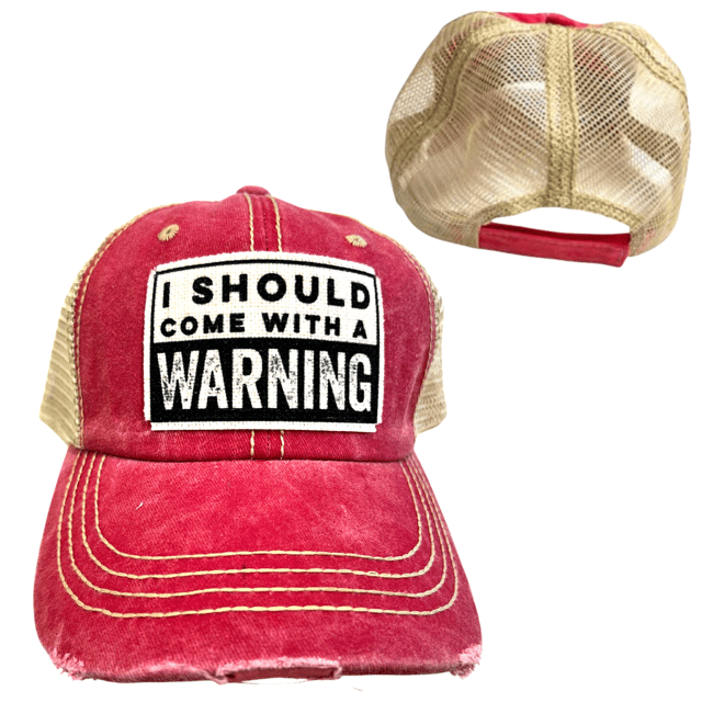 “I Should Come With A Warning” Unisex Distressed Cap - Wander Together Outfitters