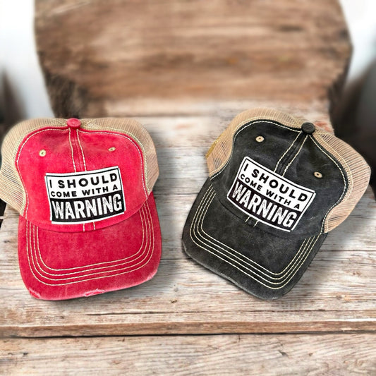 “I Should Come With A Warning” Unisex Distressed Cap - Wander Together Outfitters