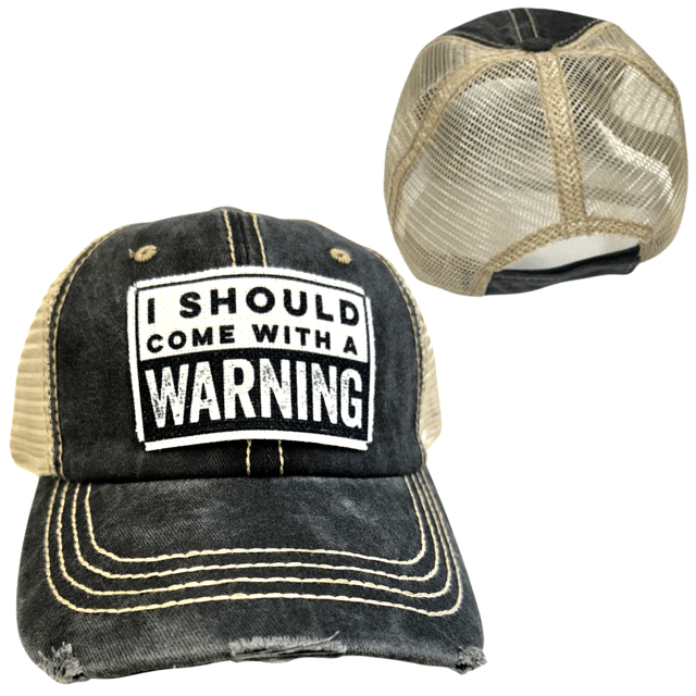“I Should Come With A Warning” Unisex Distressed Cap - Wander Together Outfitters