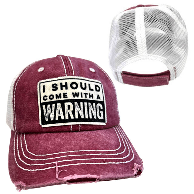 “I Should Come With A Warning” Unisex Distressed Cap - Wander Together Outfitters