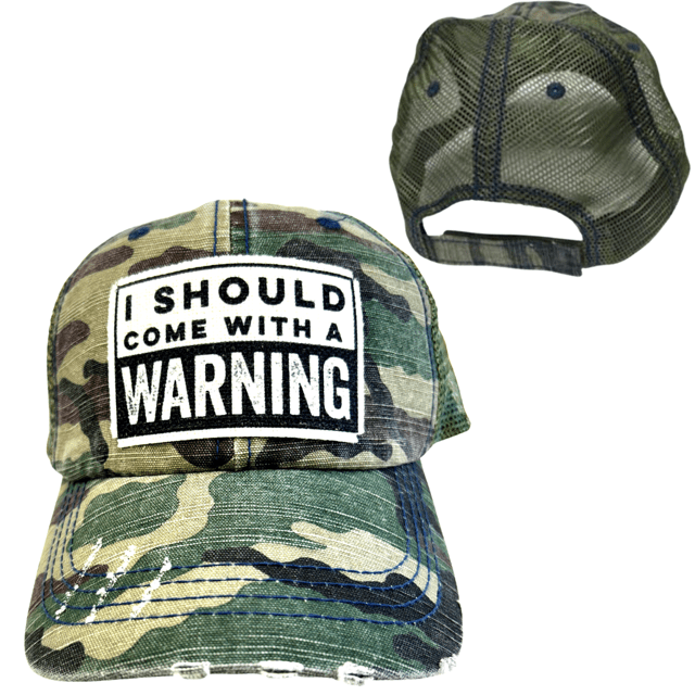 “I Should Come With A Warning” Unisex Distressed Cap - Wander Together Outfitters