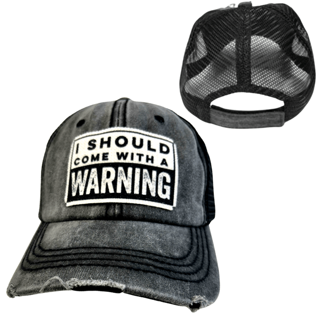“I Should Come With A Warning” Unisex Distressed Cap - Wander Together Outfitters
