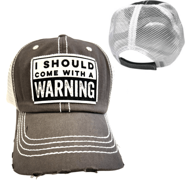 “I Should Come With A Warning” Unisex Distressed Cap - Wander Together Outfitters