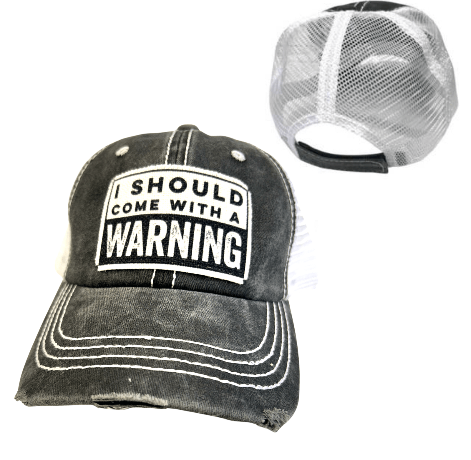 “I Should Come With A Warning” Unisex Distressed Cap - Wander Together Outfitters