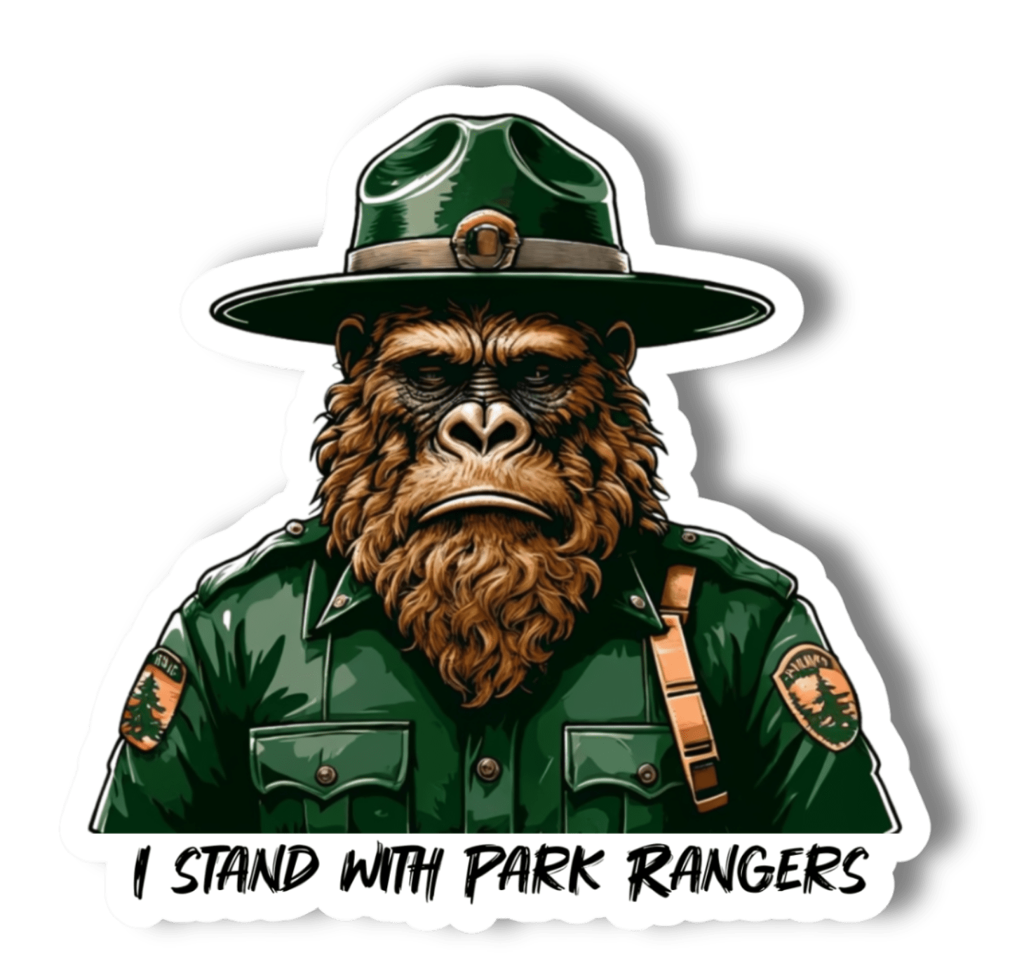 "I Stand with Park Rangers", Vinyl 3" or 2” Sticker, Sad Sasquatch Bigfoot - Wander Together Outfitters