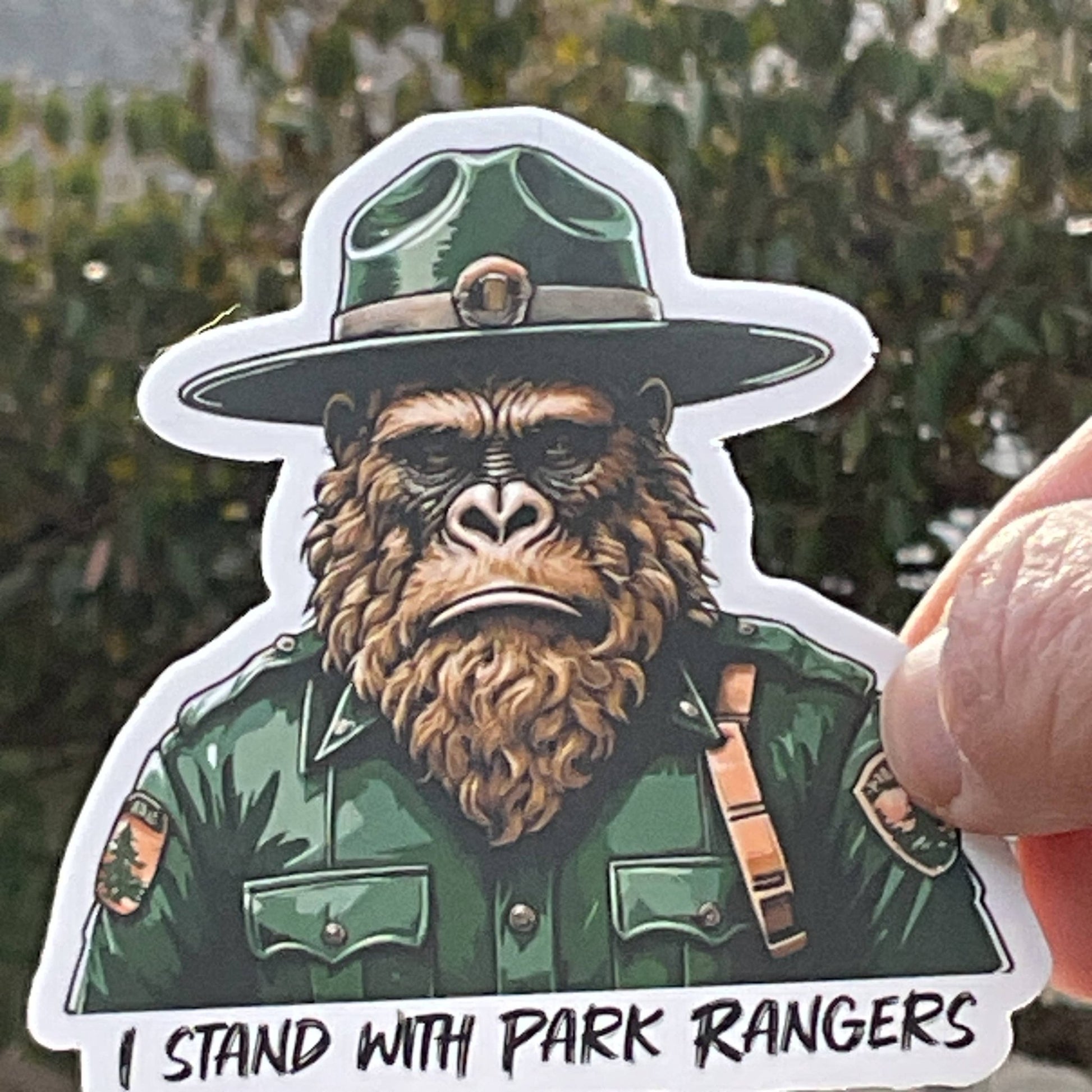 "I Stand with Park Rangers", Vinyl 3" or 2” Sticker, Sad Sasquatch Bigfoot - Wander Together Outfitters