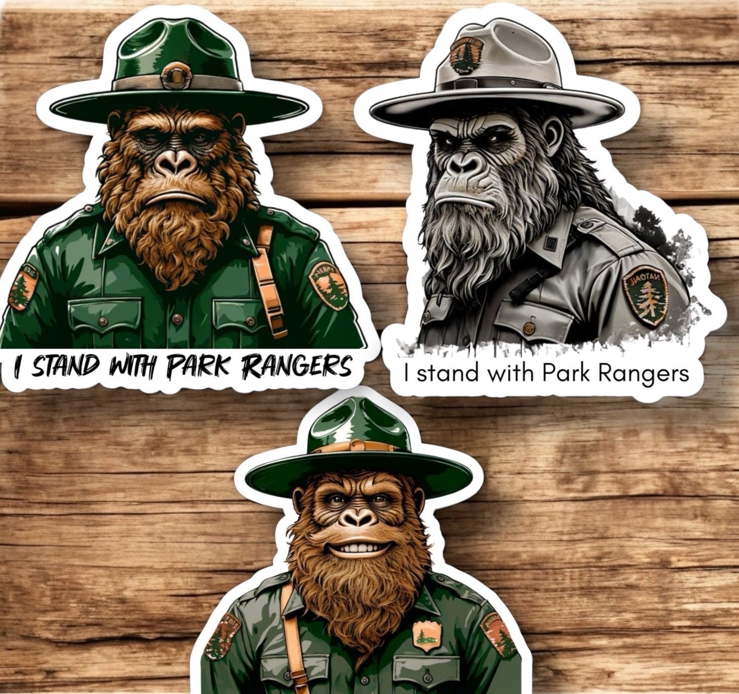 "I Stand with Park Rangers", Vinyl 3" or 2” Sticker, Sad Sasquatch Bigfoot - Wander Together Outfitters