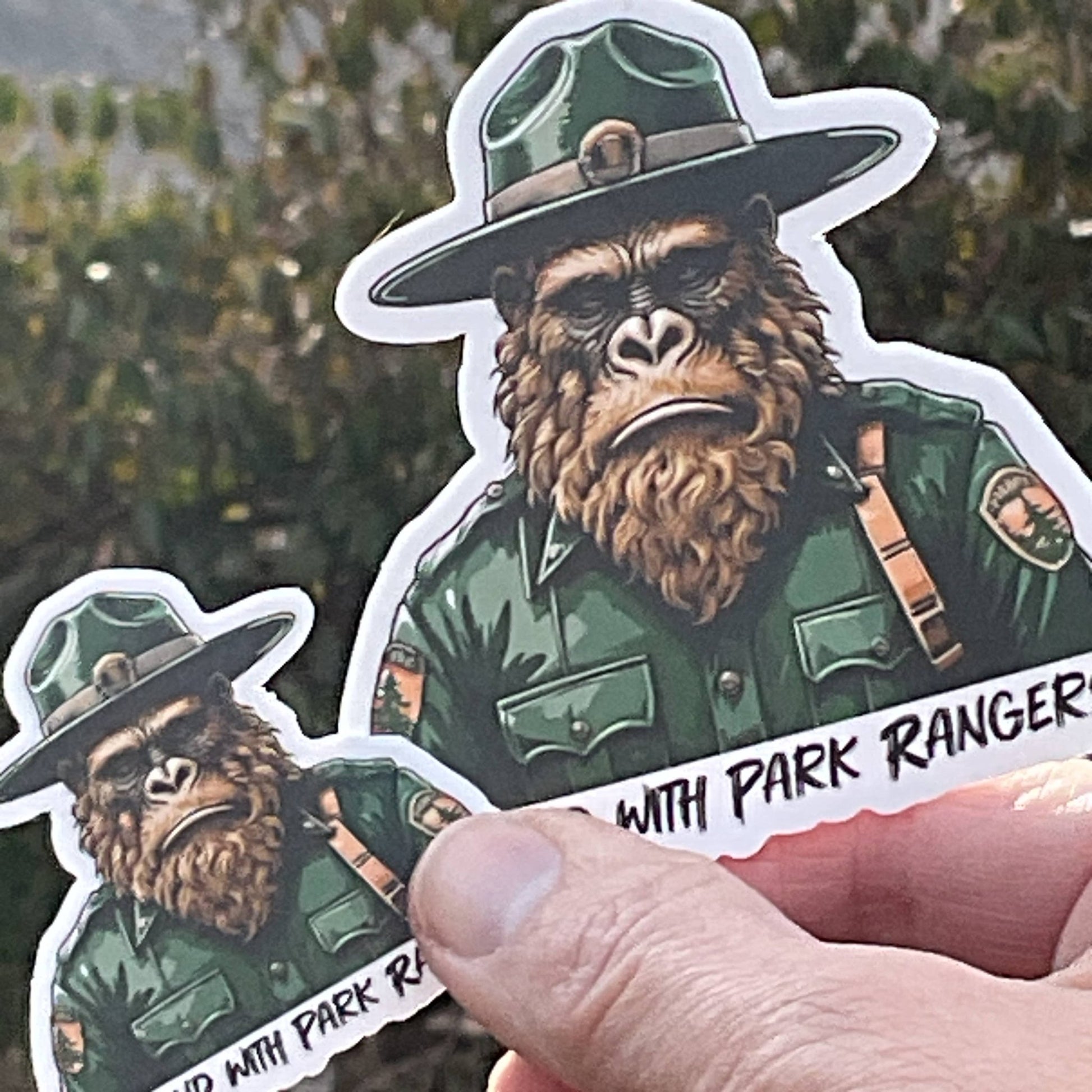 "I Stand with Park Rangers", Vinyl 3" or 2” Sticker, Sad Sasquatch Bigfoot - Wander Together Outfitters