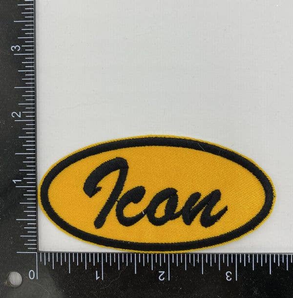 “Icon” Oval Gold and Black, Embroidered Iron On Nametag Patch - Wander Together Outfitters