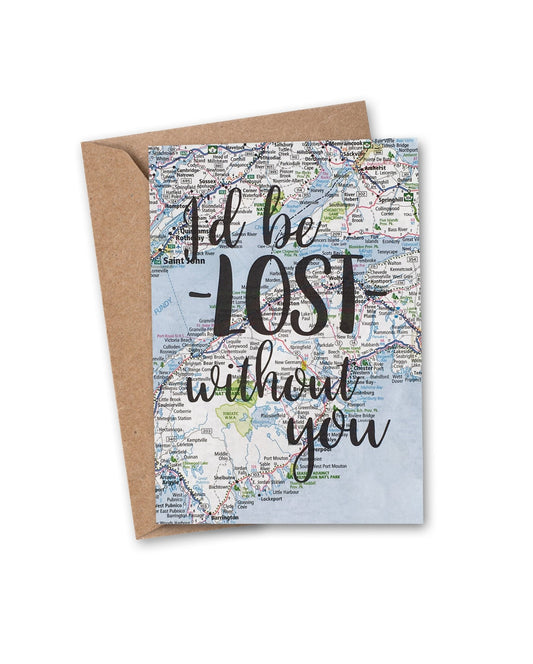 I'd Be Lost Without You Vintage Map Greeting Card - Wander Together Outfitters