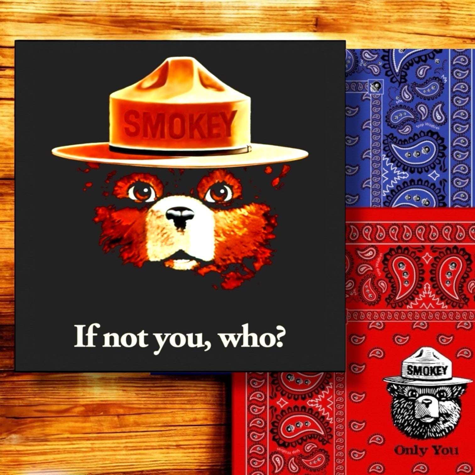 “If Not You, Who?” Smokey Bear Portrait Black Bandana - Wander Together Outfitters