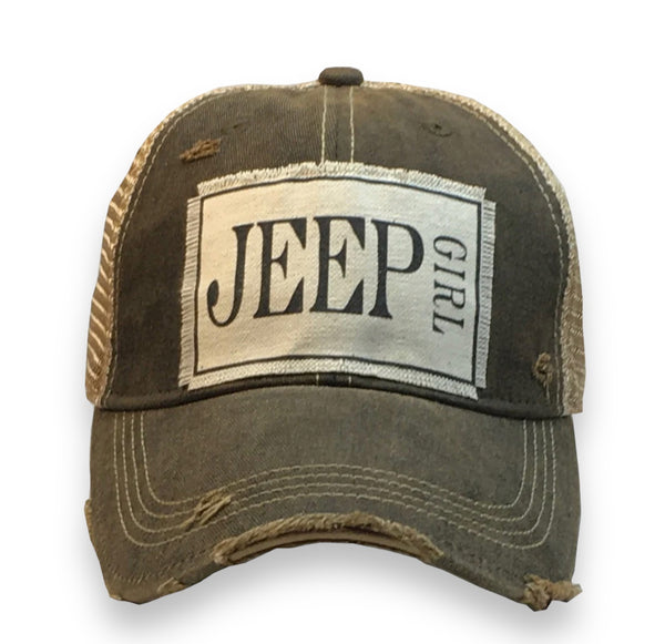 "Jeep Girl" Distressed Trucker Cap