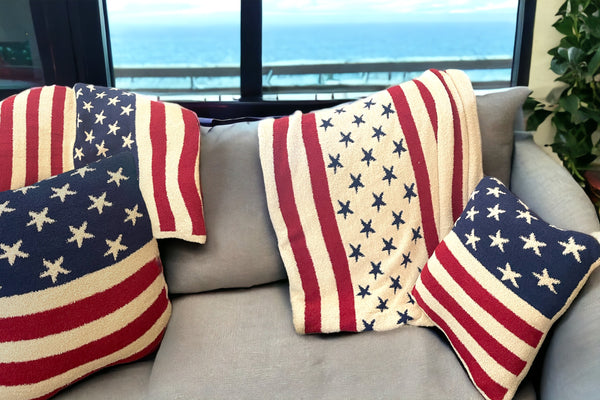 Super Soft American Flag Set: Knit Blanket & Matching Pillow