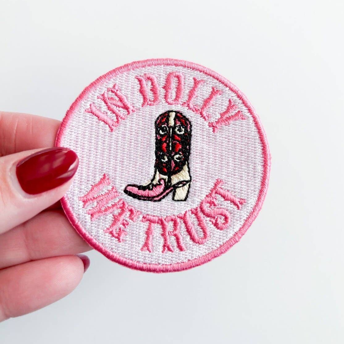 "In Dolly We Trust" Various Colors Embroidered Iron - On Patches - Wander Together Outfitters