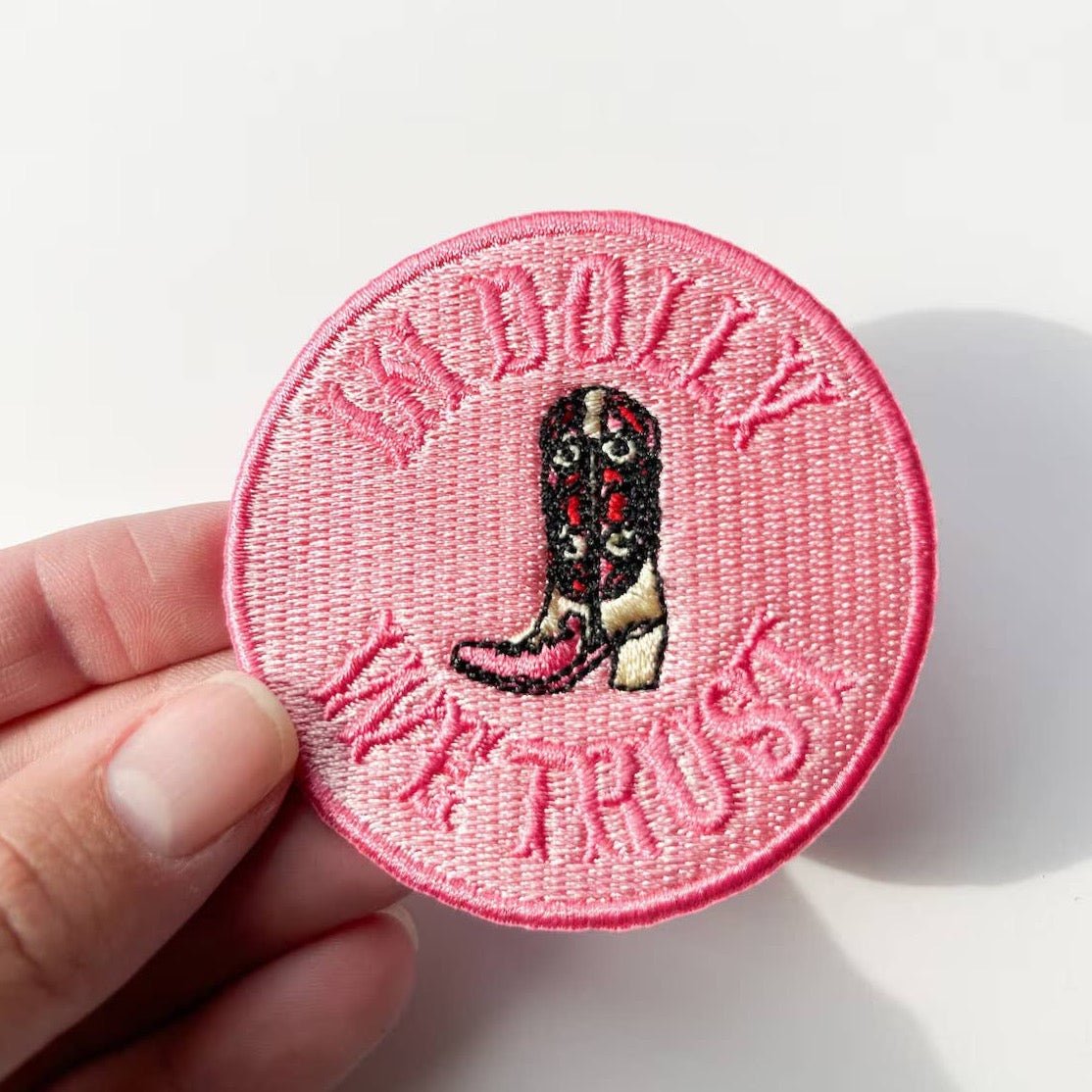 "In Dolly We Trust" Various Colors Embroidered Iron - On Patches - Wander Together Outfitters