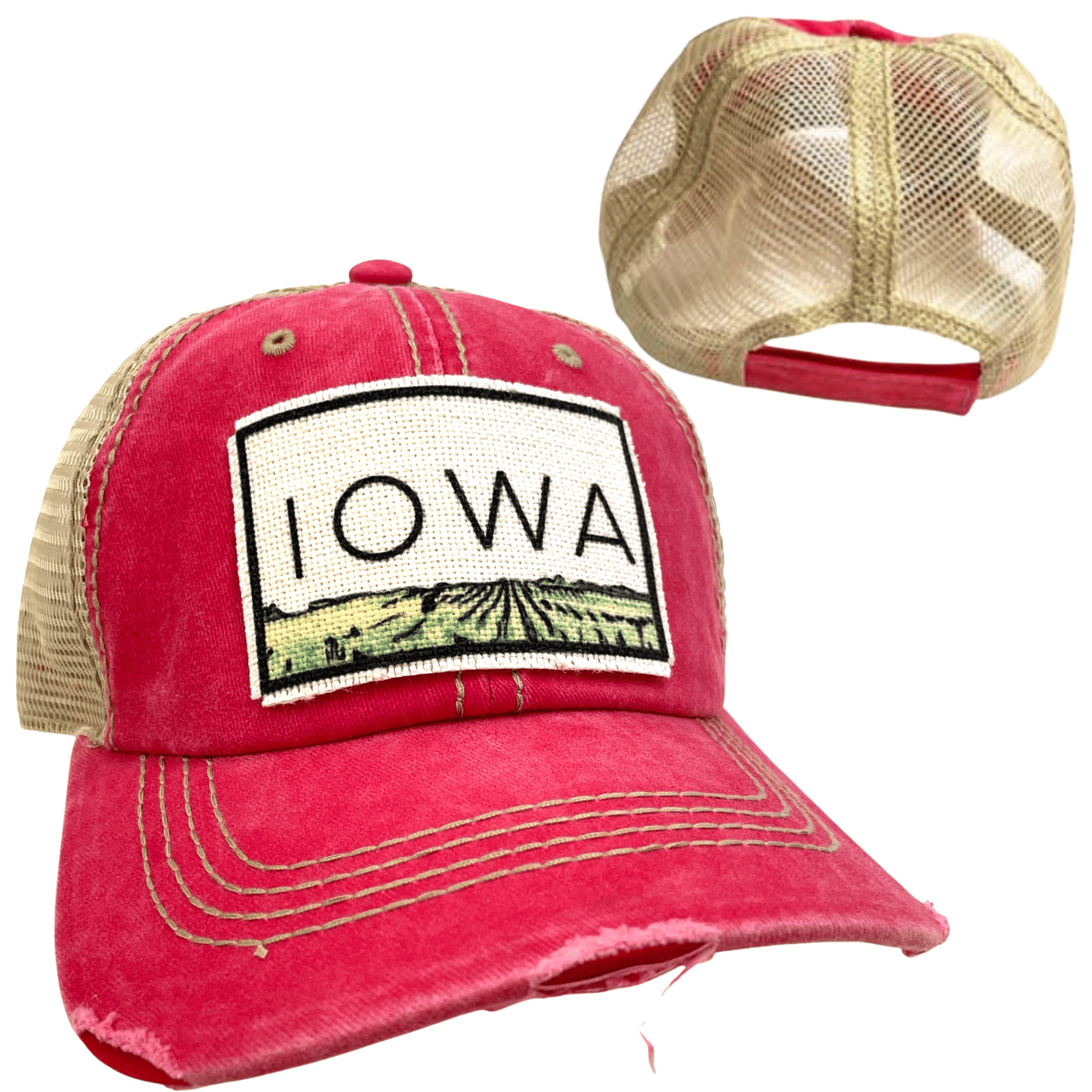 "Iowa" Fields Midwest Collection Unisex Distressed Trucker Cap - Wander Together Outfitters