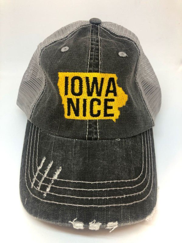 “ Iowa Nice” Embroidered Trucker Hat (Various Colors) - Wander Together Outfitters