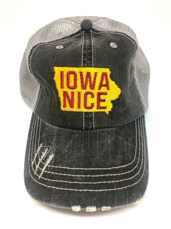 “ Iowa Nice” Embroidered Trucker Hat (Various Colors) - Wander Together Outfitters