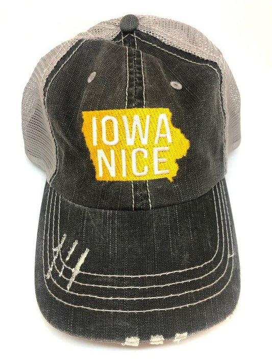 “ Iowa Nice” Embroidered Trucker Hat (Various Colors) - Wander Together Outfitters