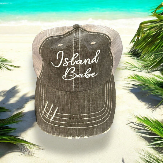 “Island Babe” Embroidered Distressed Cap - Wander Together Outfitters