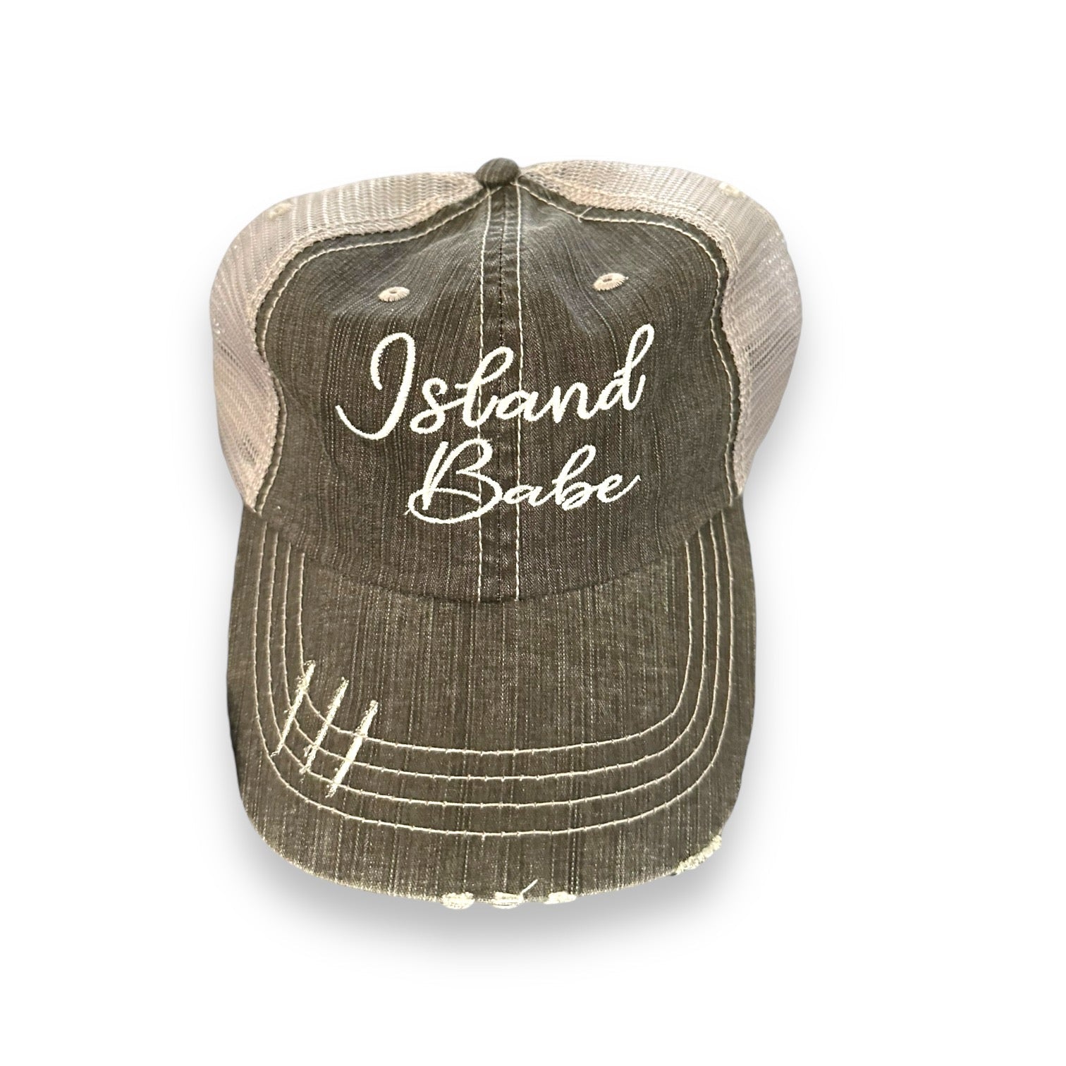 “Island Babe” Embroidered Distressed Cap - Wander Together Outfitters