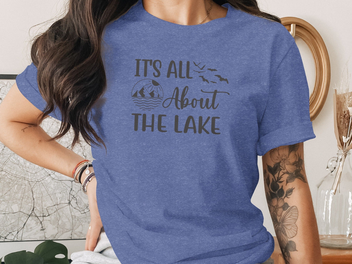 “It's All About The Lake” Mountain and Birds Graphic T-Shirt - Wander Together Outfitters