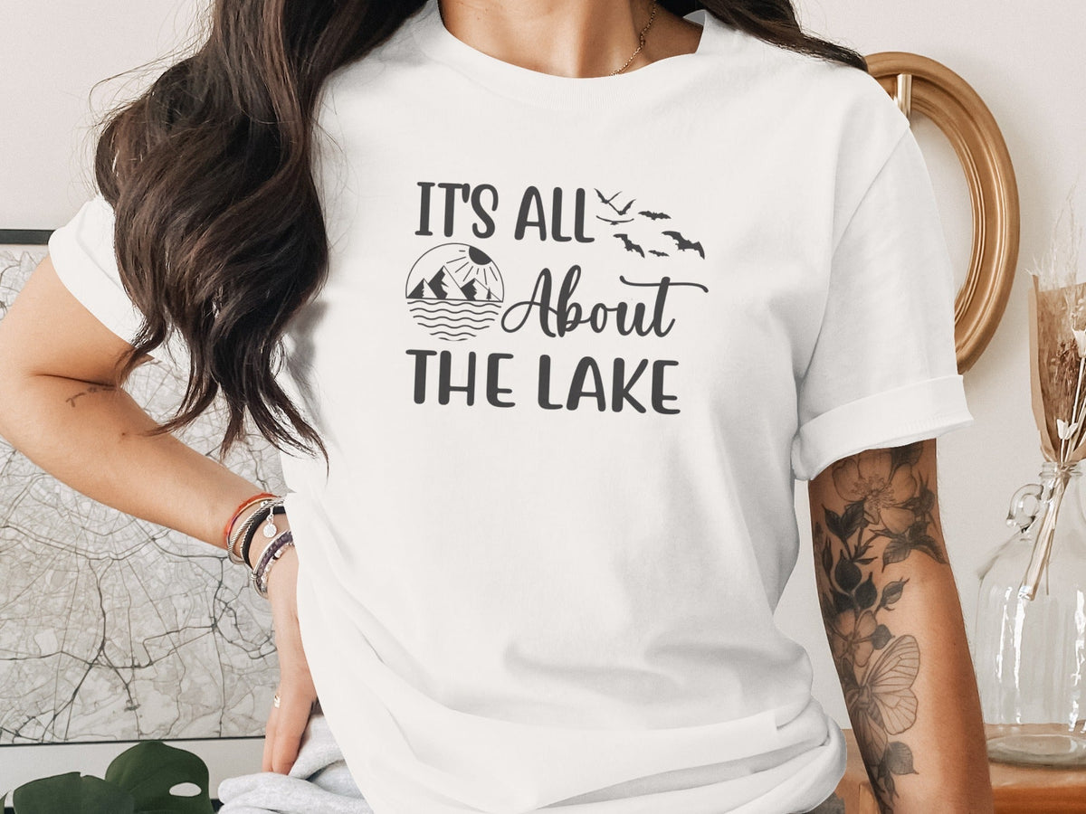 “It's All About The Lake” Mountain and Birds Graphic T-Shirt - Wander Together Outfitters
