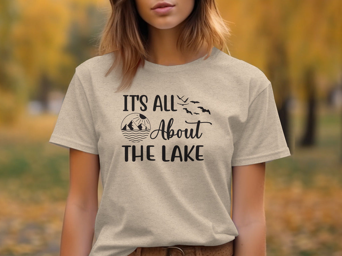 “It's All About The Lake” Mountain and Birds Graphic T-Shirt - Wander Together Outfitters