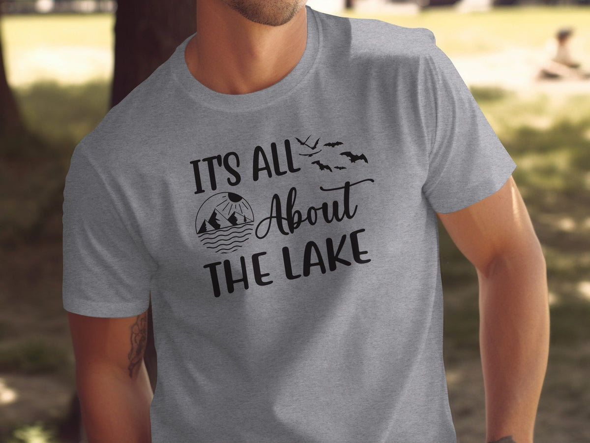 “It's All About The Lake” Mountain and Birds Graphic T-Shirt - Wander Together Outfitters