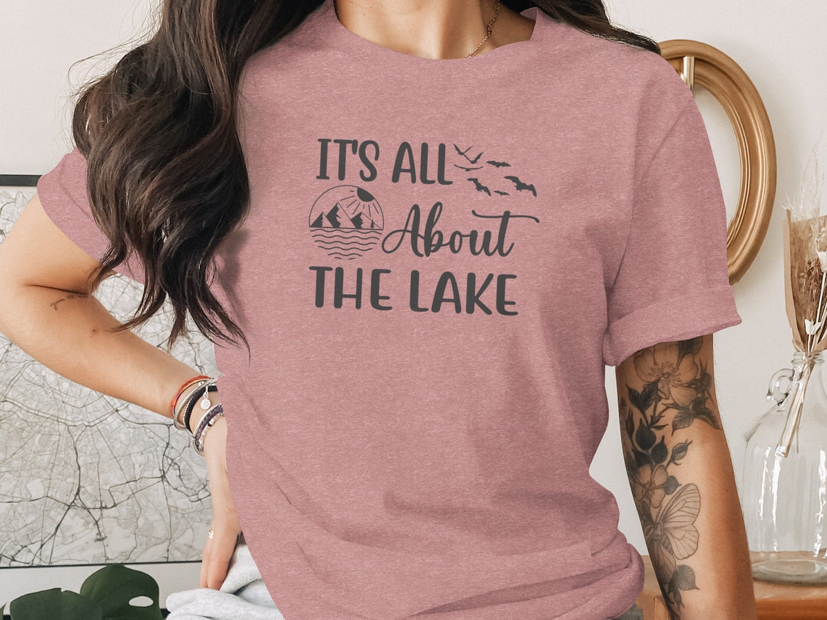 “It's All About The Lake” Mountain and Birds Graphic T-Shirt - Wander Together Outfitters