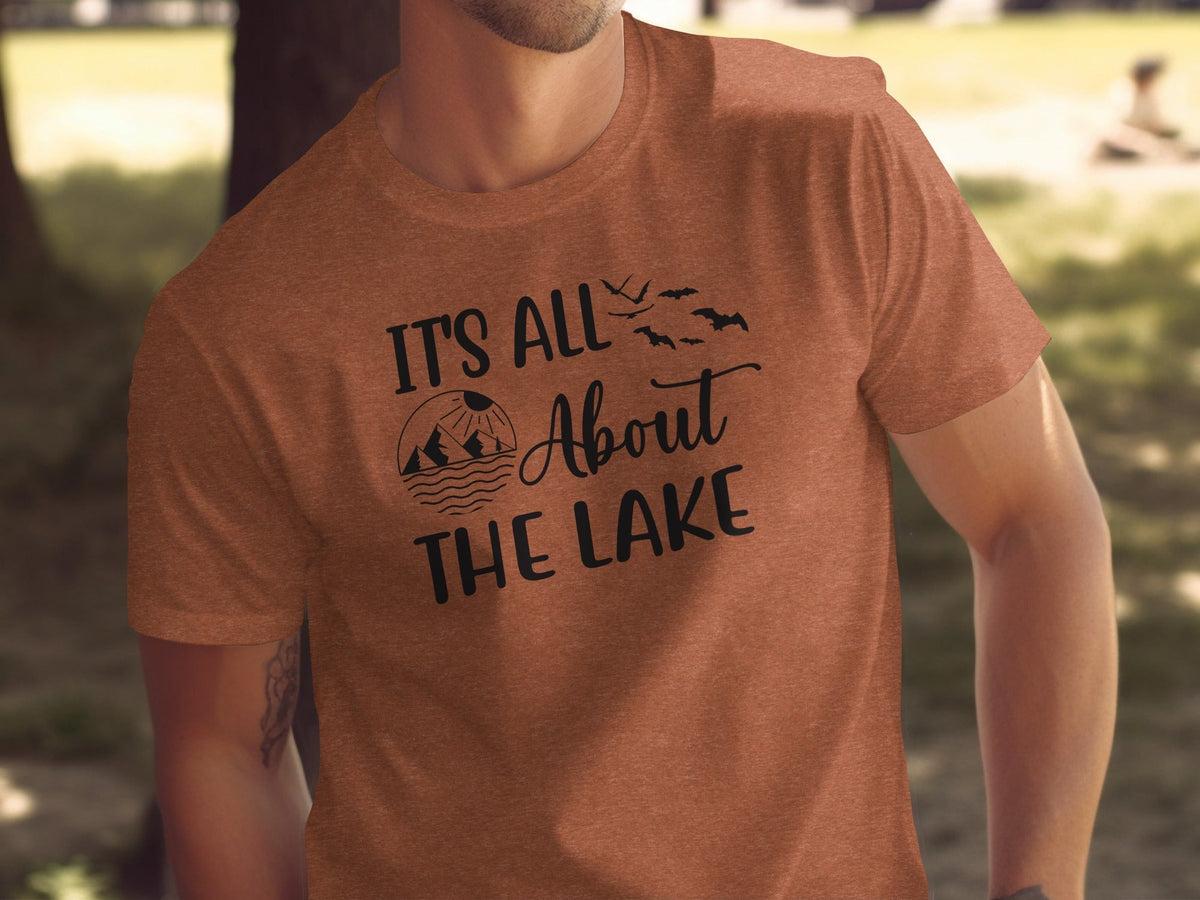 “It's All About The Lake” Mountain and Birds Graphic T-Shirt - Wander Together Outfitters