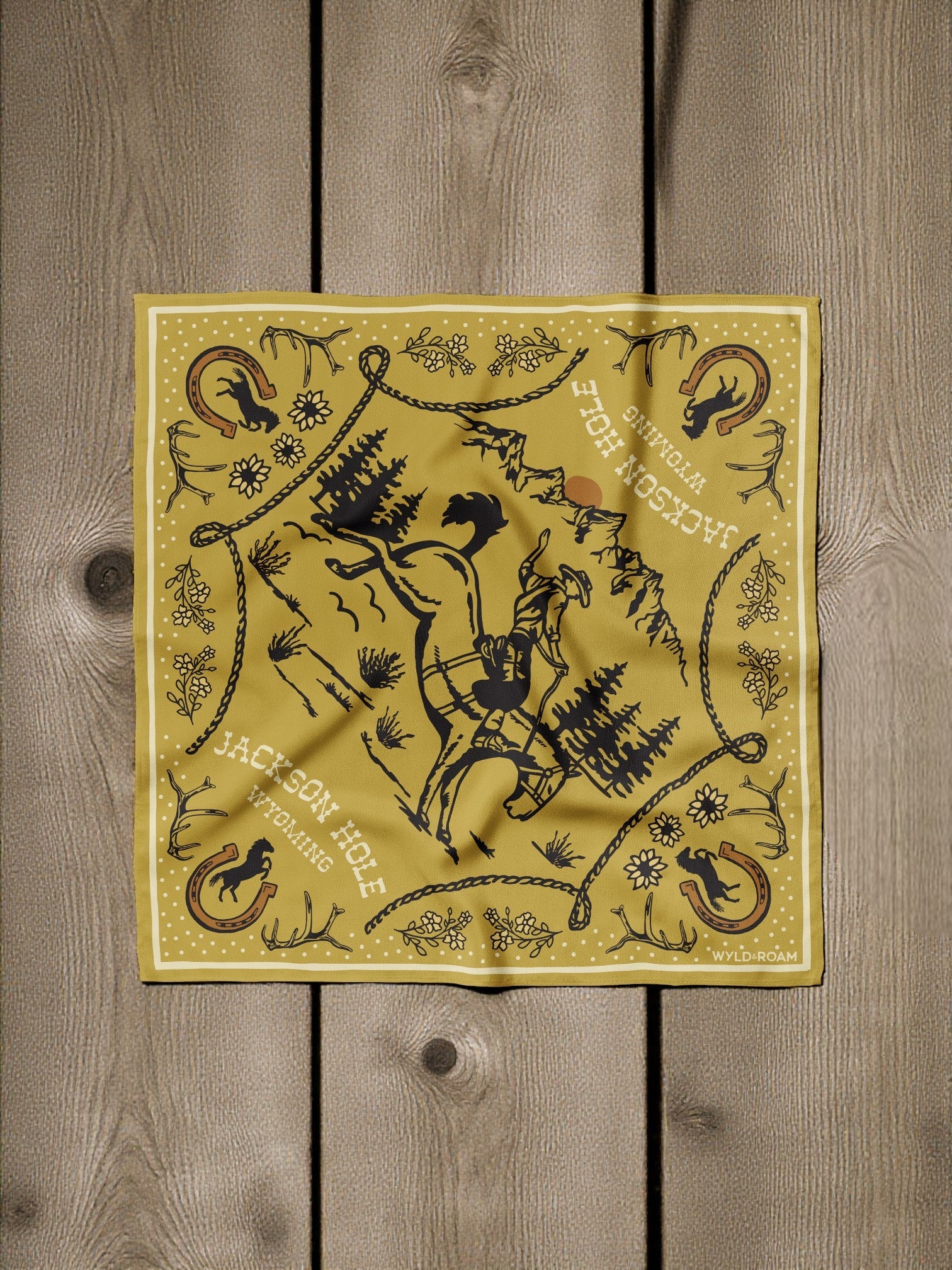 Jackson Hole Wyoming Bandana (Cream or Mustard Gold) - Wander Together Outfitters