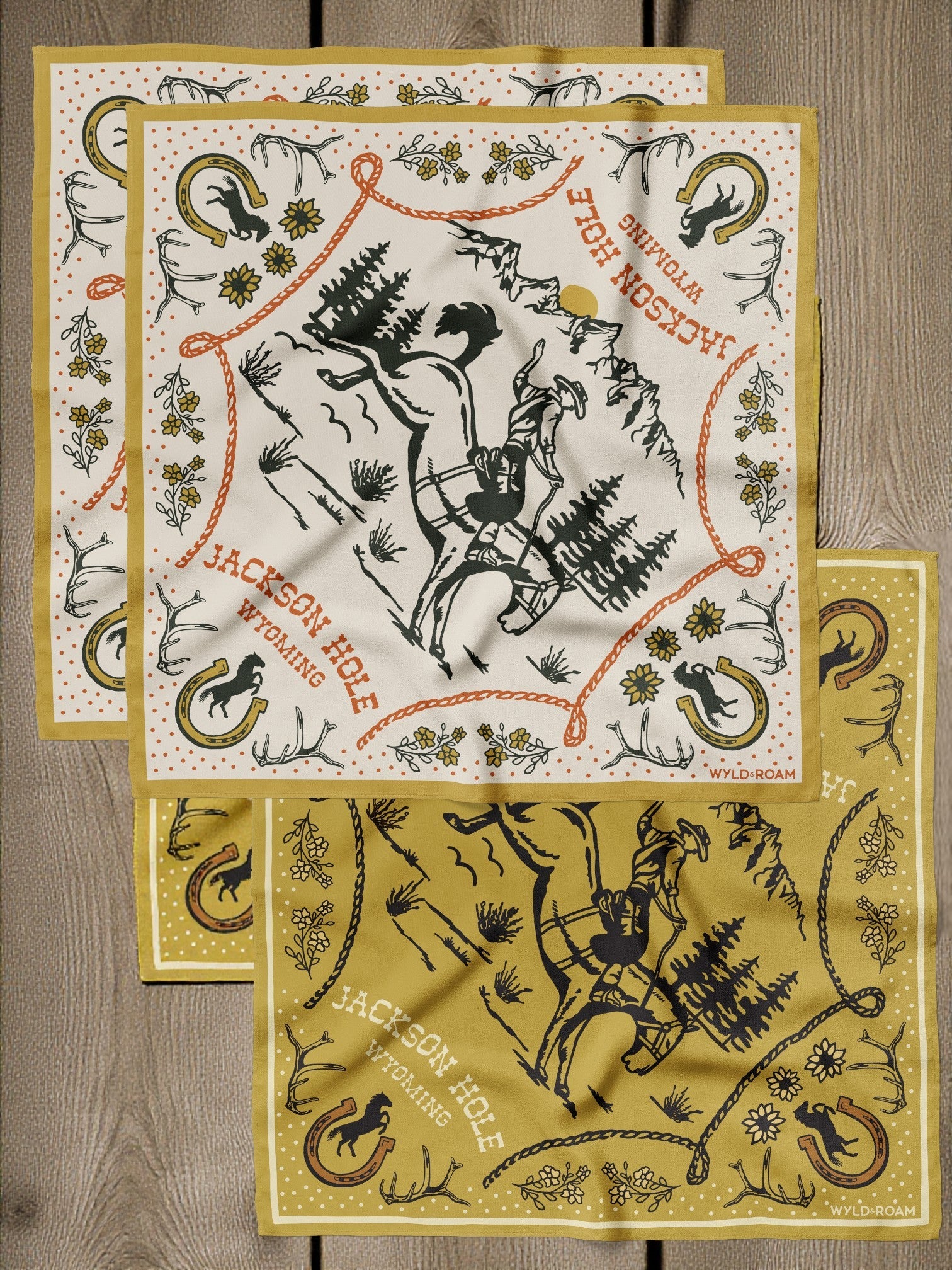 Jackson Hole Wyoming Bandana (Cream or Mustard Gold) - Wander Together Outfitters