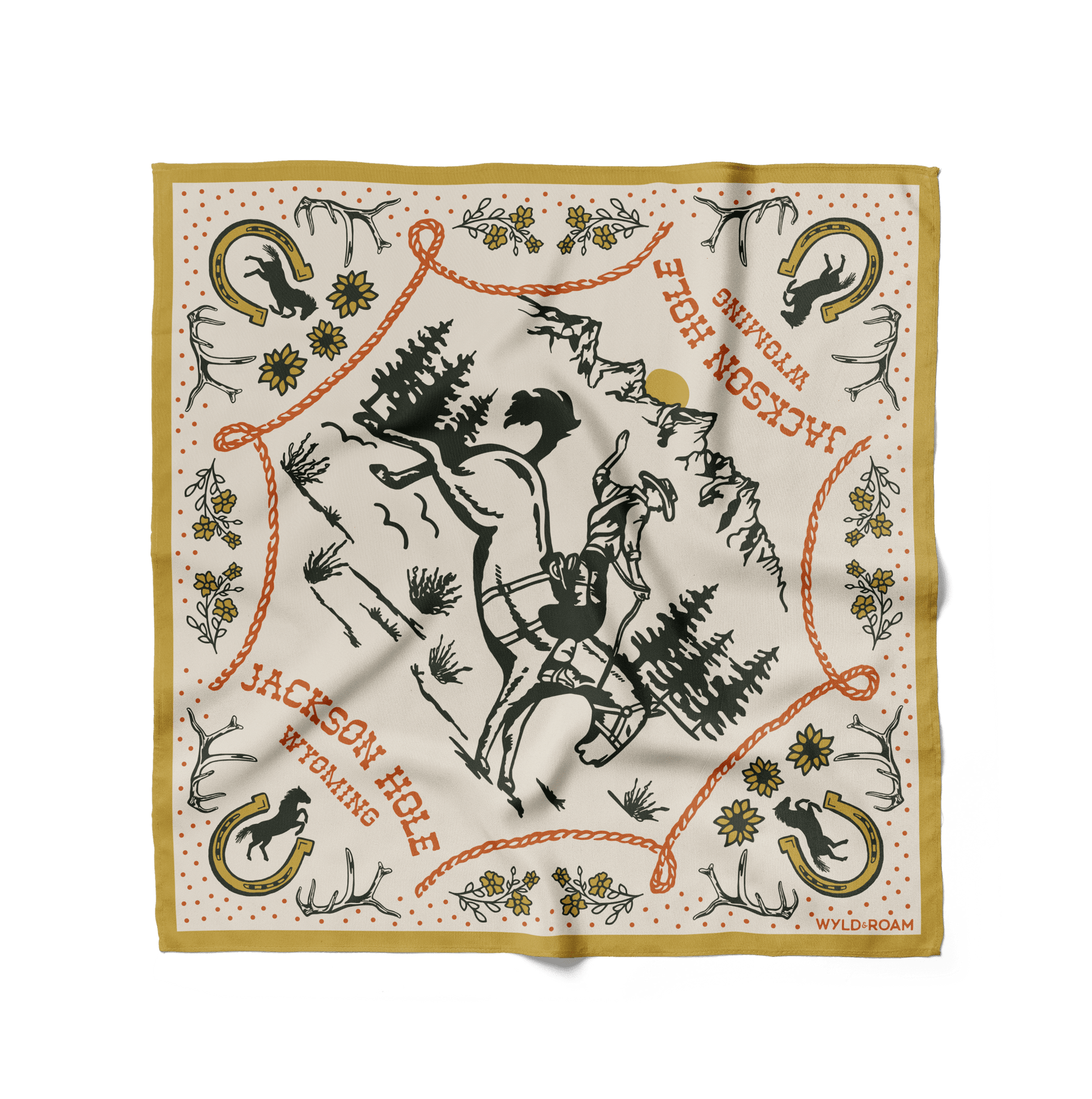 Jackson Hole Wyoming Bandana (Cream or Mustard Gold) - Wander Together Outfitters