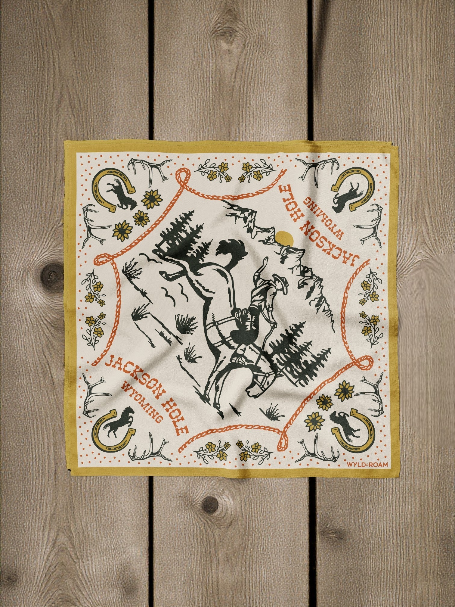 Jackson Hole Wyoming Bandana (Cream or Mustard Gold) - Wander Together Outfitters
