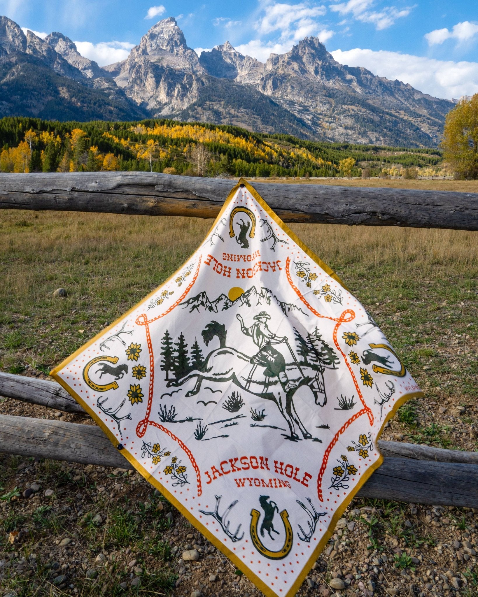 Jackson Hole Wyoming Bandana (Cream or Mustard Gold) - Wander Together Outfitters