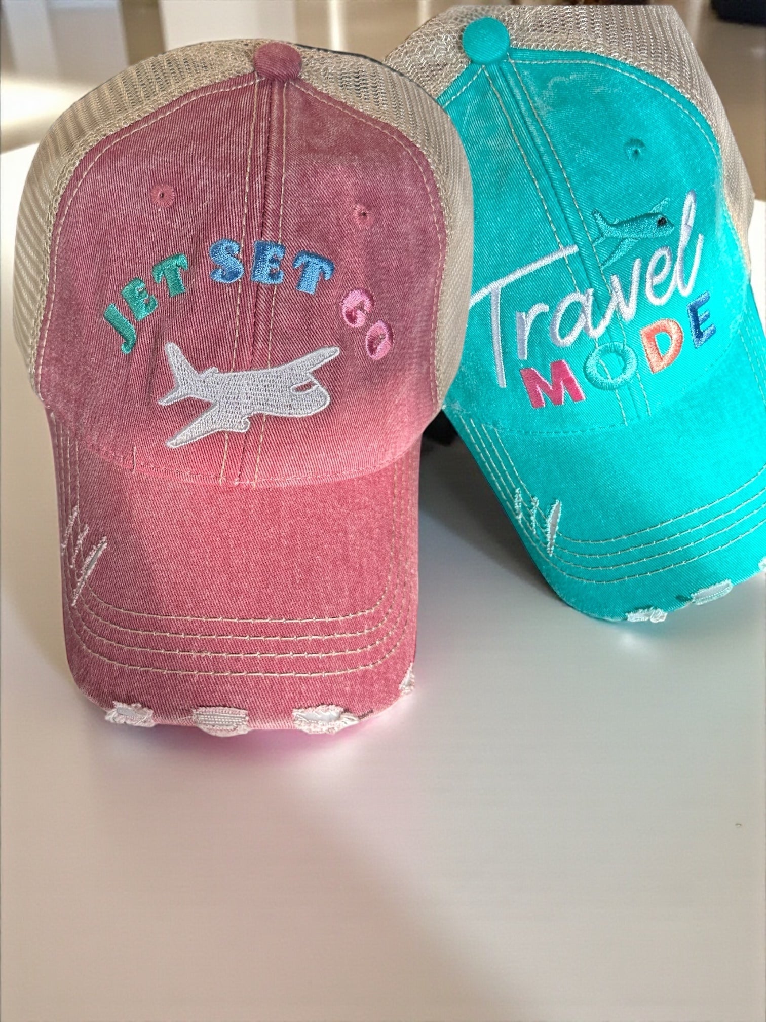 “Jet Set Go” Distressed Cap - Travel Theme (SALE) - Wander Together Outfitters