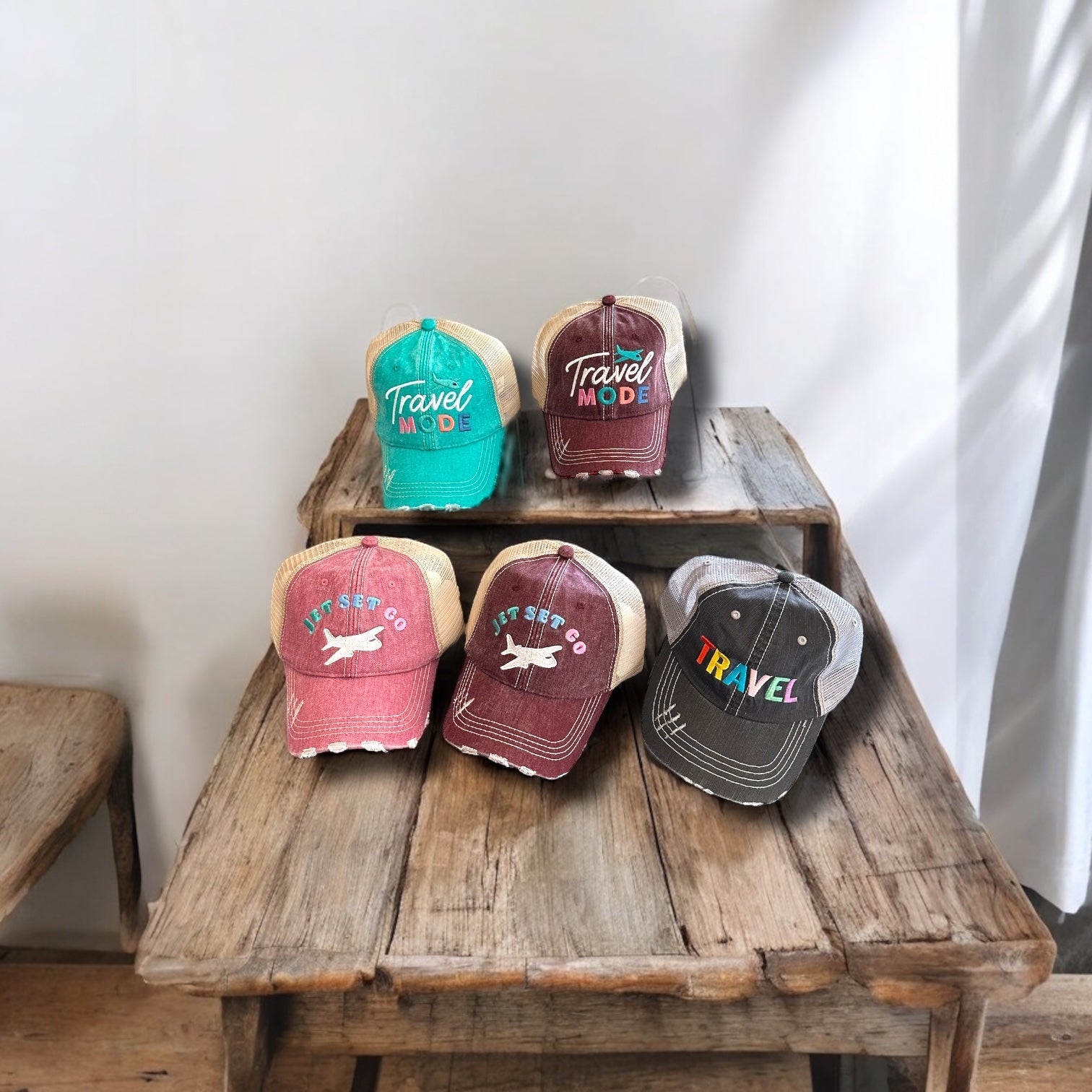 “Jet Set Go” Distressed Cap - Travel Theme (SALE) - Wander Together Outfitters