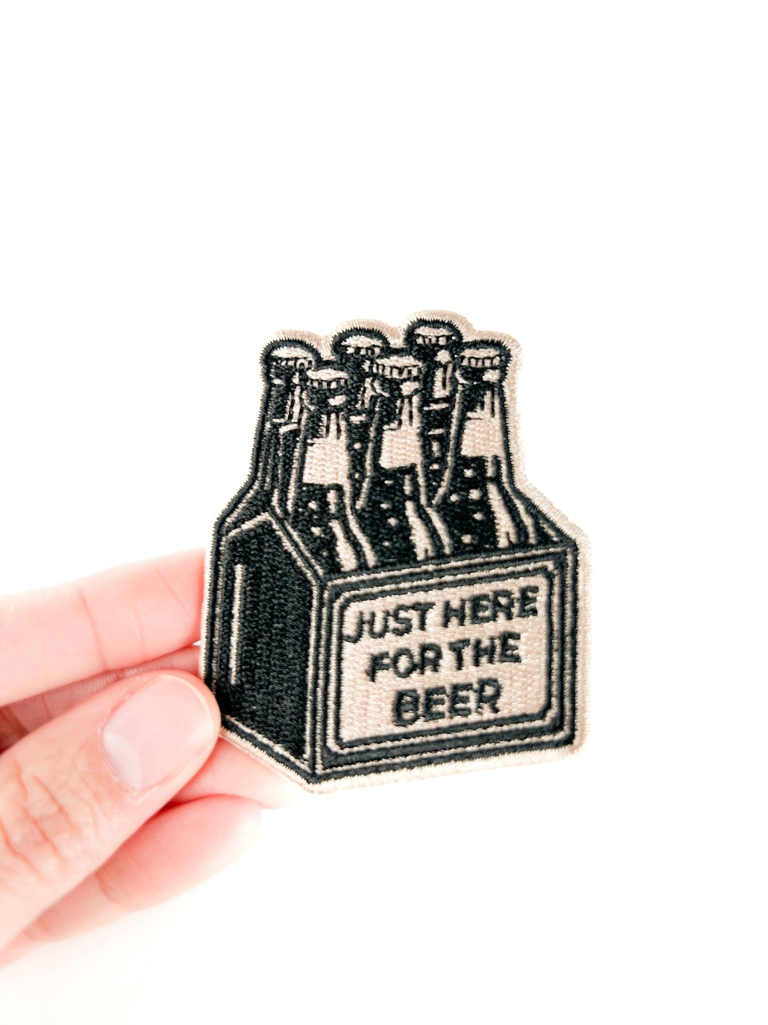 “Just Here for the Beer” Embroidered Iron On Patch - Wander Together Outfitters