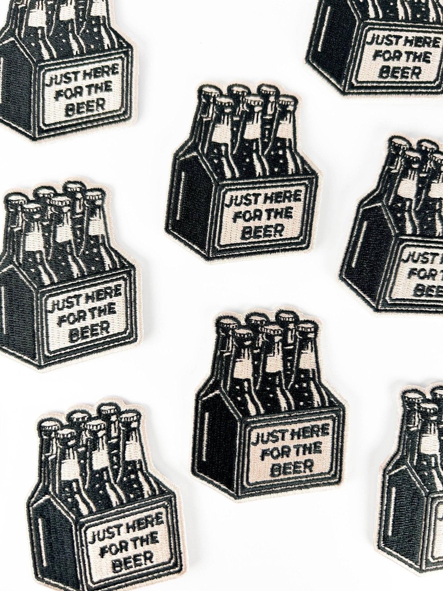 “Just Here for the Beer” Embroidered Iron On Patch - Wander Together Outfitters