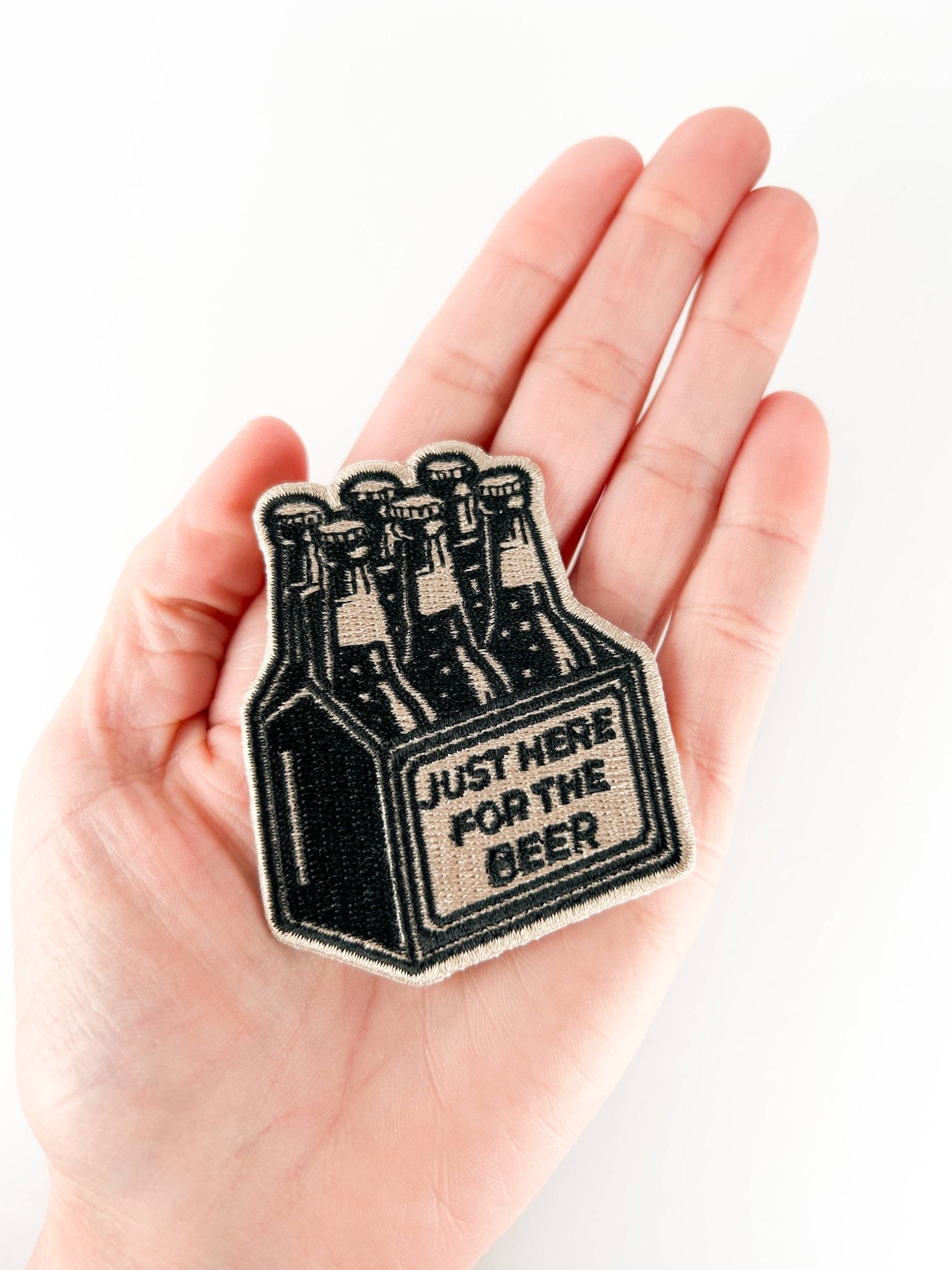 “Just Here for the Beer” Embroidered Iron On Patch - Wander Together Outfitters