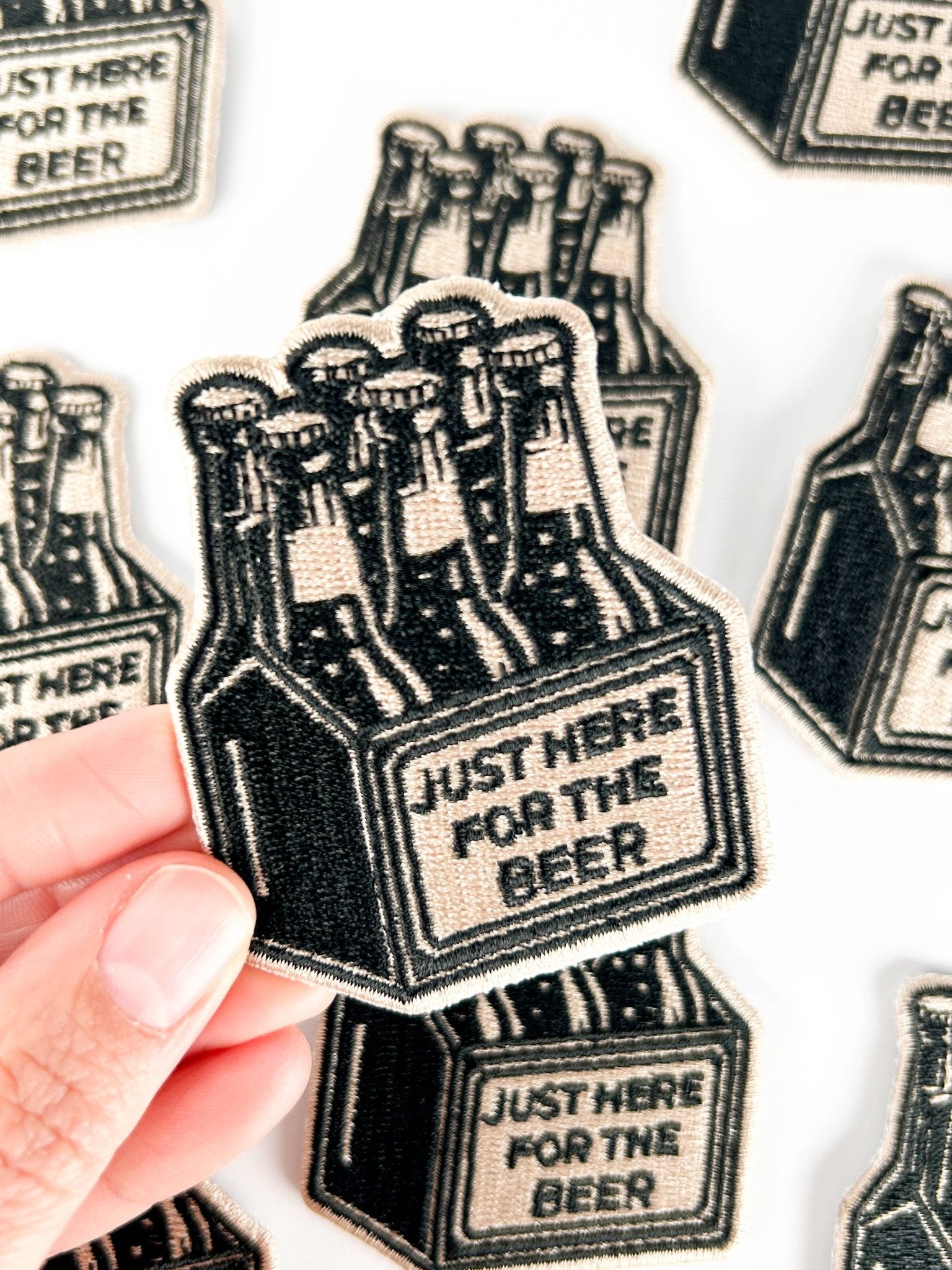 “Just Here for the Beer” Embroidered Iron On Patch - Wander Together Outfitters