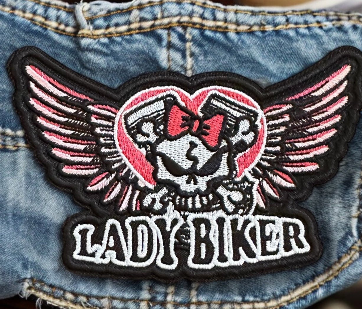 "Lady Biker" Iron On Embroidered Patch - Wander Together Outfitters