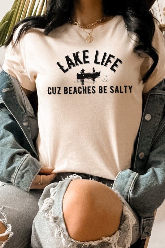 "Lake Life Cuz Beaches Be Salty" Rowboat Graphic Tee - Wander Together Outfitters