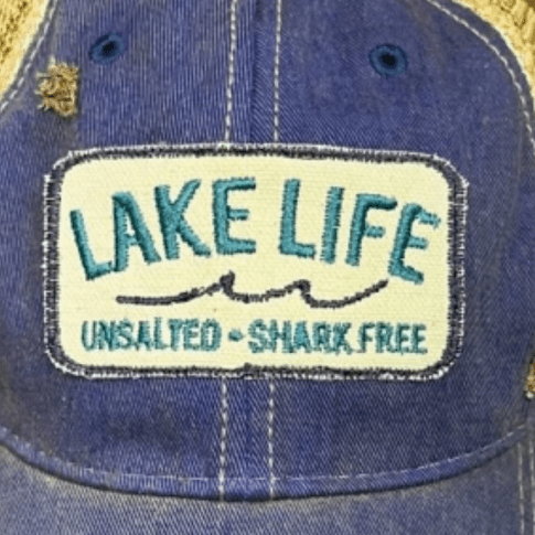 "Lake Life - Unsalted - Shark Free" Unisex Distressed Hat - Wander Together Outfitters