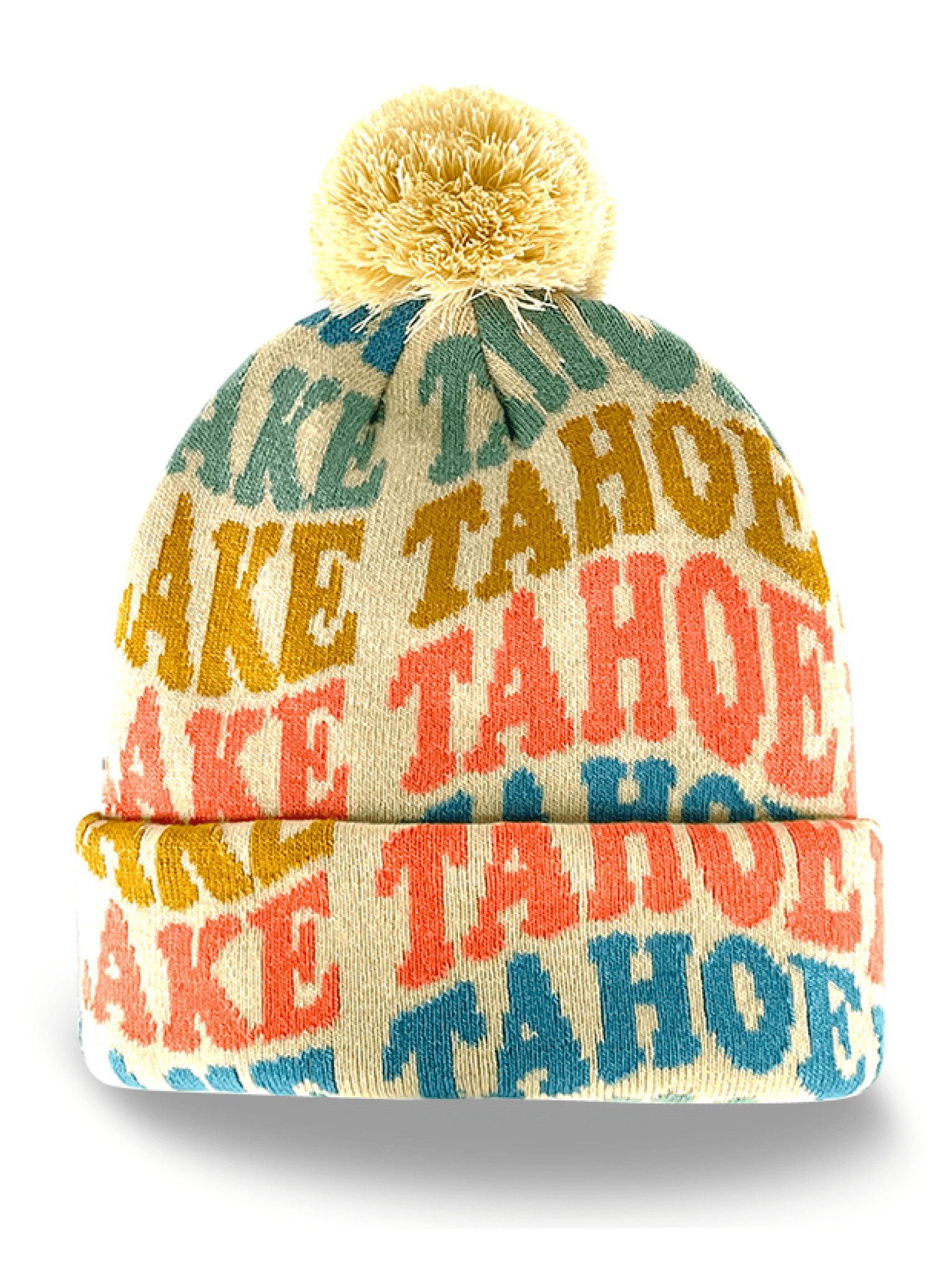 Lake Tahoe Retro Letter Knit Beanie with Pom Pom Winter Travel Souvenir Hat - Wander Together Outfitters