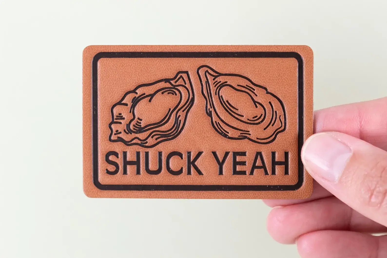 Leather "Shuck Yeah" Iron - on Sew - on Patch (Oyster) - Wander Together Outfitters