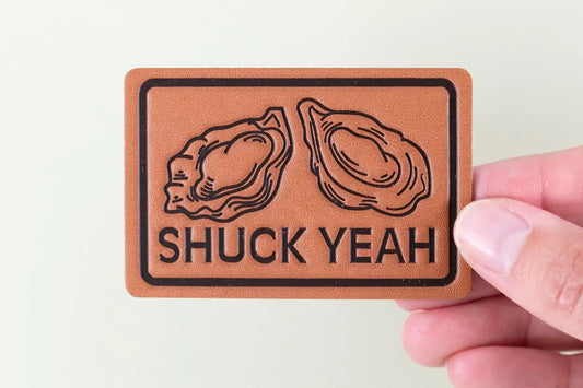 Leather "Shuck Yeah" Iron - on Sew - on Patch (Oyster) - Wander Together Outfitters